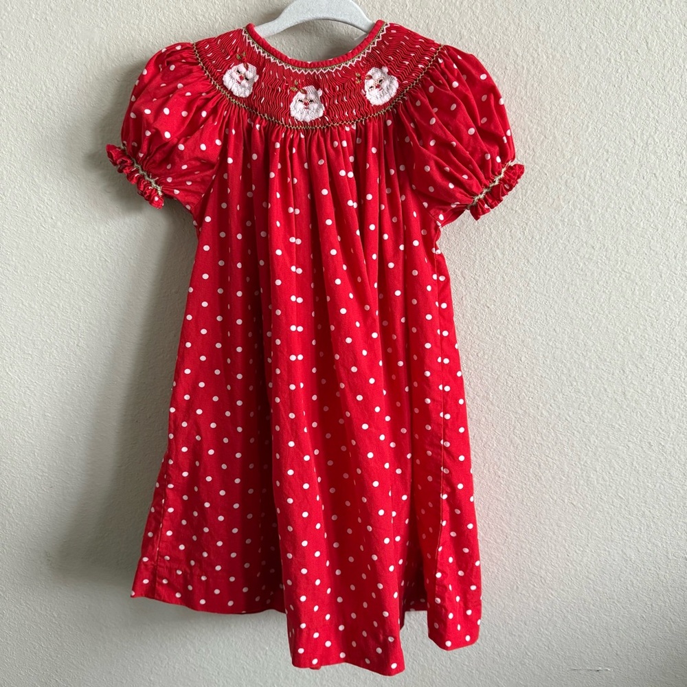 Mom & Me Red Polka Dot Smocked Santa Dress Size 2